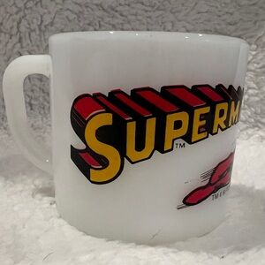 Vintage 1971 SUPERMAN Coffee Mug Federal Glass Cup DC Comics Skyline 70's RARE